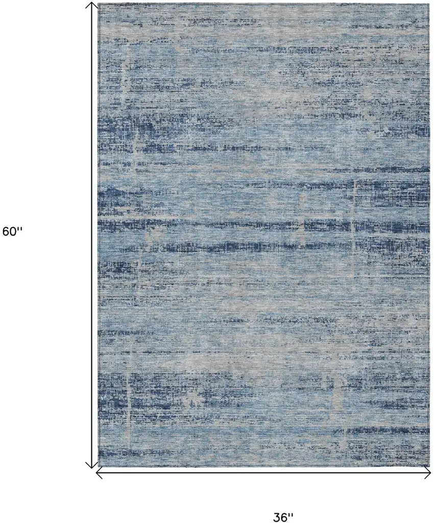 Sky Blue And Navy Blue Abstract Washable Indoor Outdoor Area Rug Photo 7