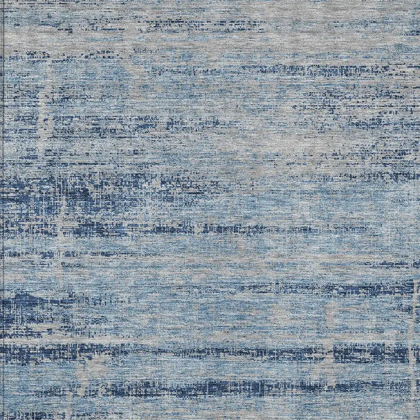 Sky Blue And Navy Blue Abstract Washable Indoor Outdoor Area Rug Photo 4