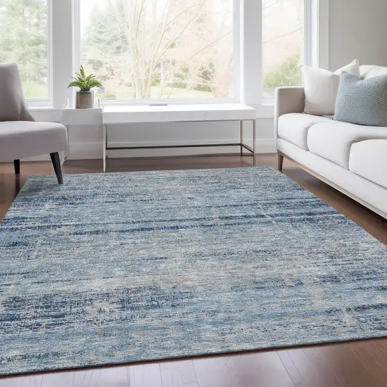 Sky Blue And Navy Blue Abstract Washable Indoor Outdoor Area Rug Photo 7
