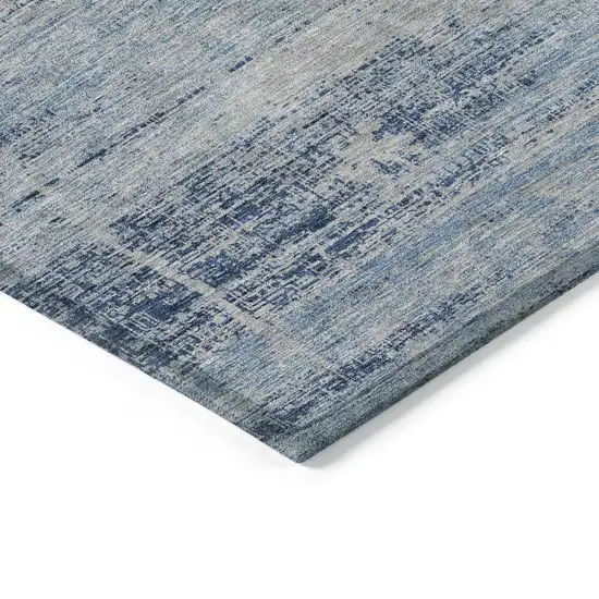 Sky Blue And Navy Blue Abstract Washable Indoor Outdoor Area Rug Photo 3