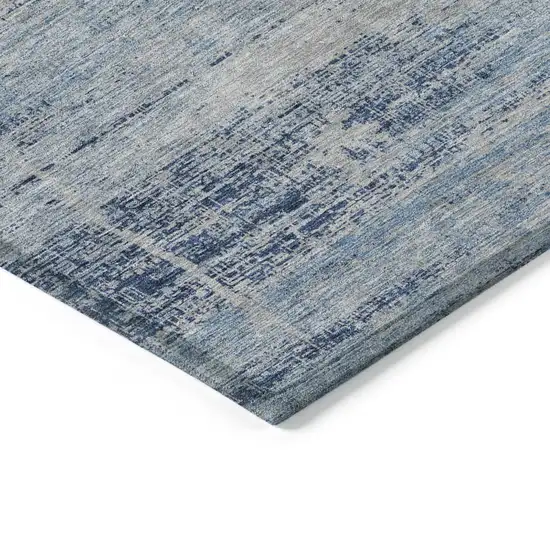 Sky Blue And Navy Blue Abstract Washable Indoor Outdoor Area Rug Photo 3