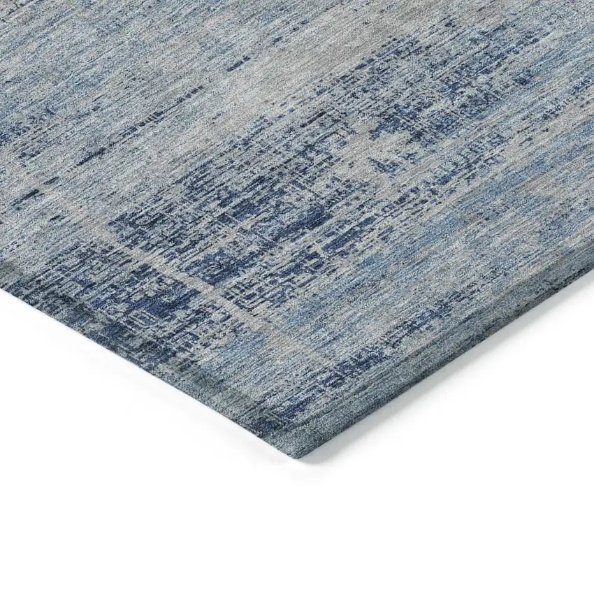 Sky Blue And Navy Blue Abstract Washable Indoor Outdoor Area Rug Photo 3