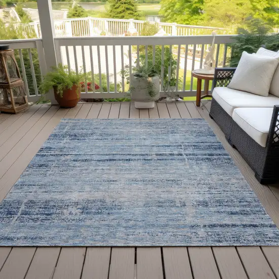 Sky Blue And Navy Blue Abstract Washable Indoor Outdoor Area Rug Photo 6
