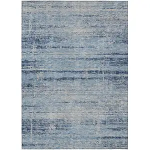 Photo of Sky Blue And Navy Blue Abstract Washable Indoor Outdoor Area Rug