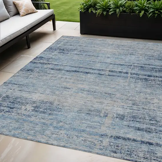 Sky Blue And Navy Blue Abstract Washable Indoor Outdoor Area Rug Photo 1