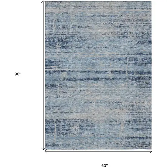 Sky Blue And Navy Blue Abstract Washable Indoor Outdoor Area Rug Photo 3