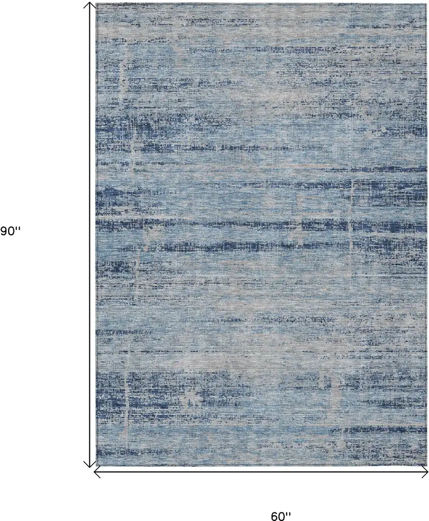 Sky Blue And Navy Blue Abstract Washable Indoor Outdoor Area Rug Photo 3