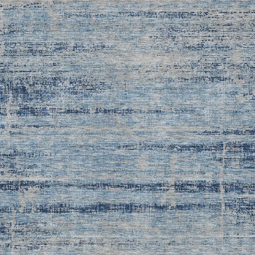 Sky Blue And Navy Blue Abstract Washable Indoor Outdoor Area Rug Photo 6