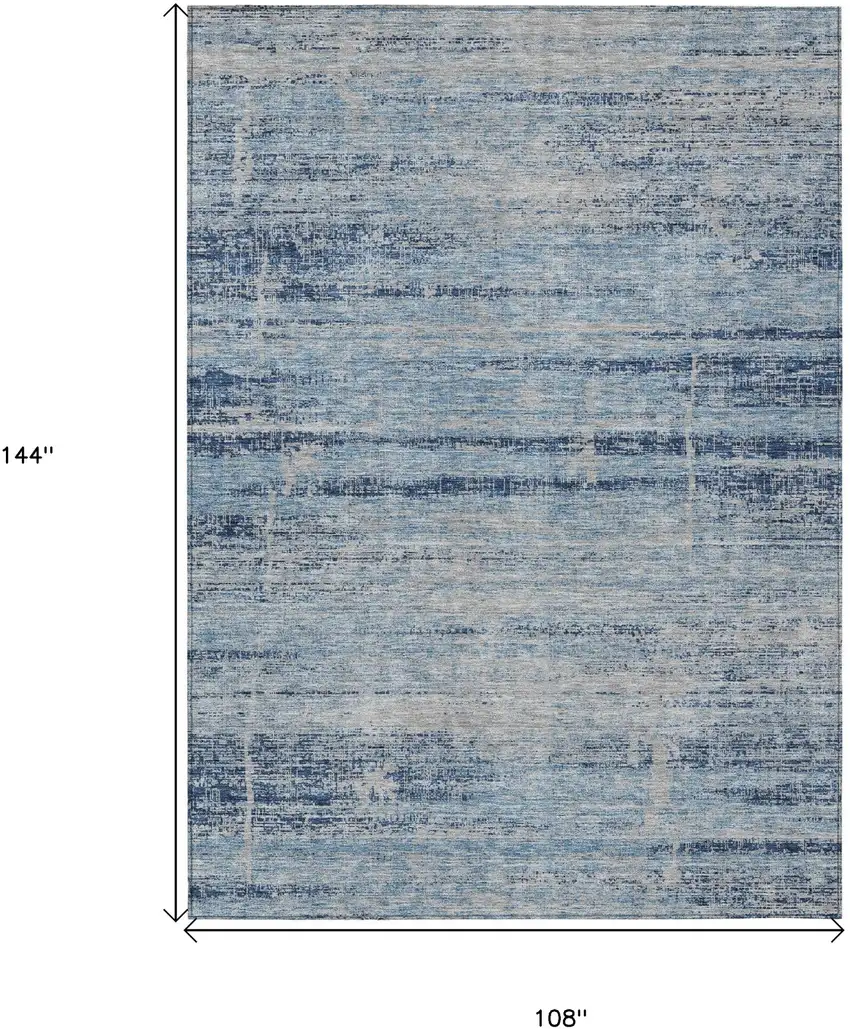 Sky Blue And Navy Blue Abstract Washable Indoor Outdoor Area Rug Photo 3