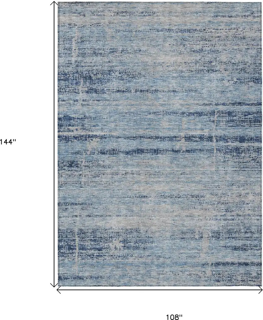Sky Blue And Navy Blue Abstract Washable Indoor Outdoor Area Rug Photo 3