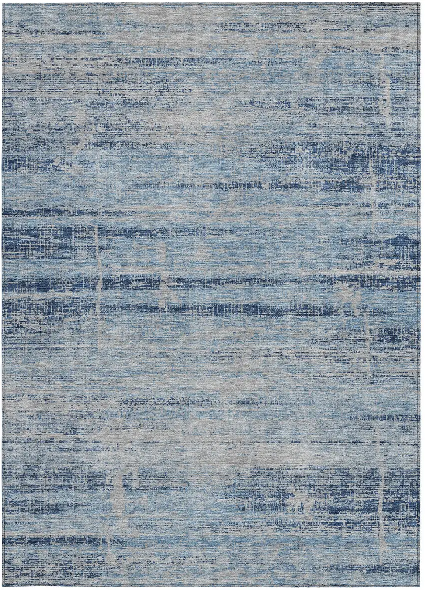 Sky Blue And Navy Blue Abstract Washable Indoor Outdoor Area Rug Photo 7