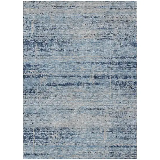 Sky Blue And Navy Blue Abstract Washable Indoor Outdoor Area Rug Photo 2
