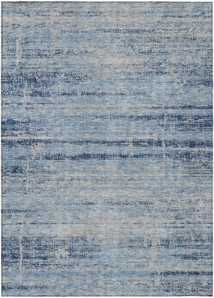 Sky Blue And Navy Blue Abstract Washable Indoor Outdoor Area Rug Photo 2