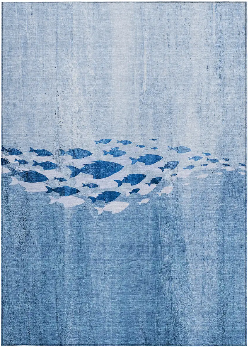 Sky Blue And Navy Blue Nautical Washable Indoor Outdoor Area Rug Photo 5