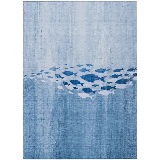 Sky Blue And Navy Blue Nautical Washable Indoor Outdoor Area Rug Photo 2