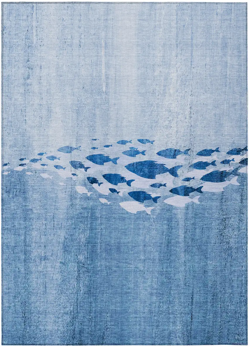 Sky Blue And Navy Blue Nautical Washable Indoor Outdoor Area Rug Photo 2