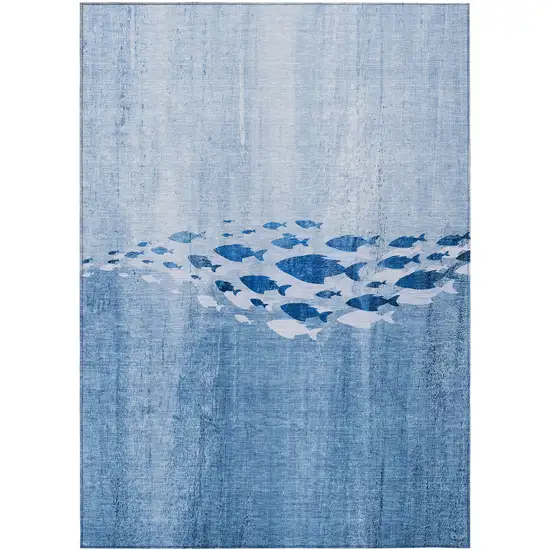 Sky Blue And Navy Blue Nautical Washable Indoor Outdoor Area Rug Photo 2
