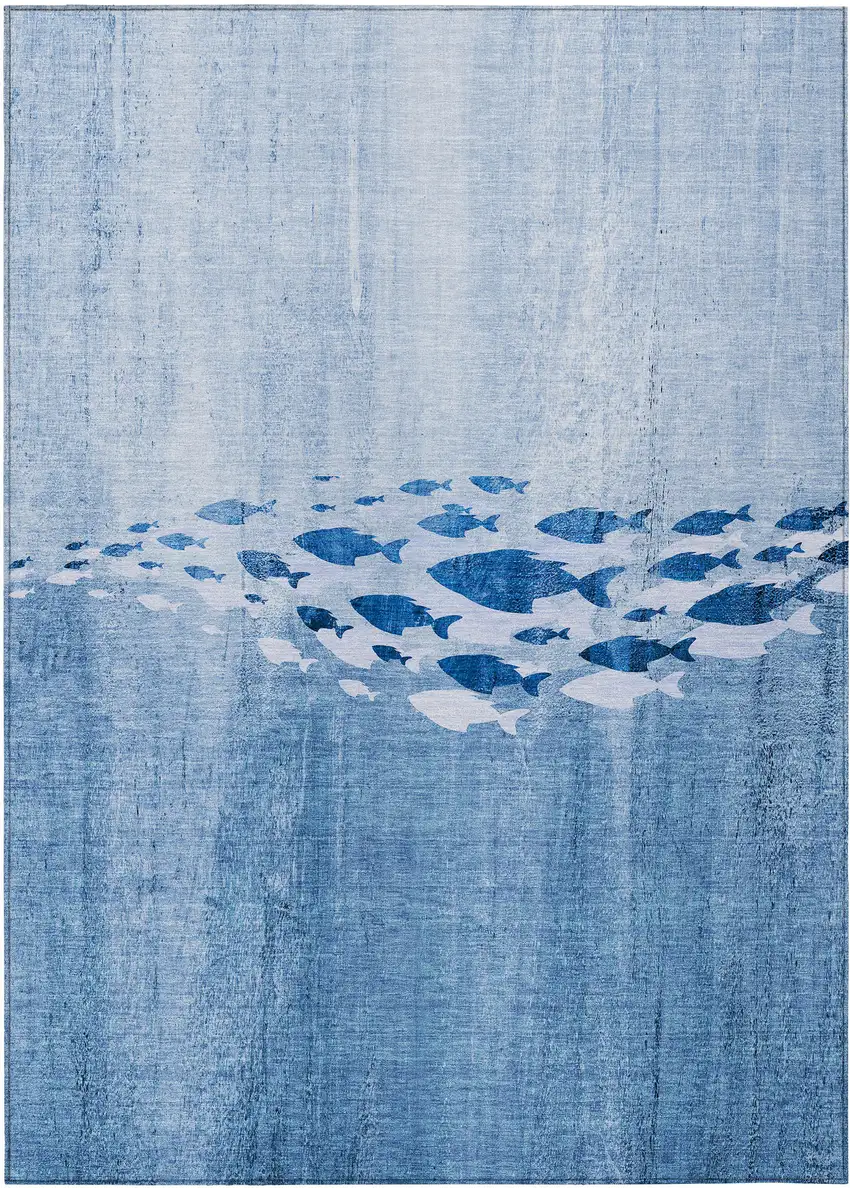 Sky Blue And Navy Blue Nautical Washable Indoor Outdoor Area Rug Photo 2