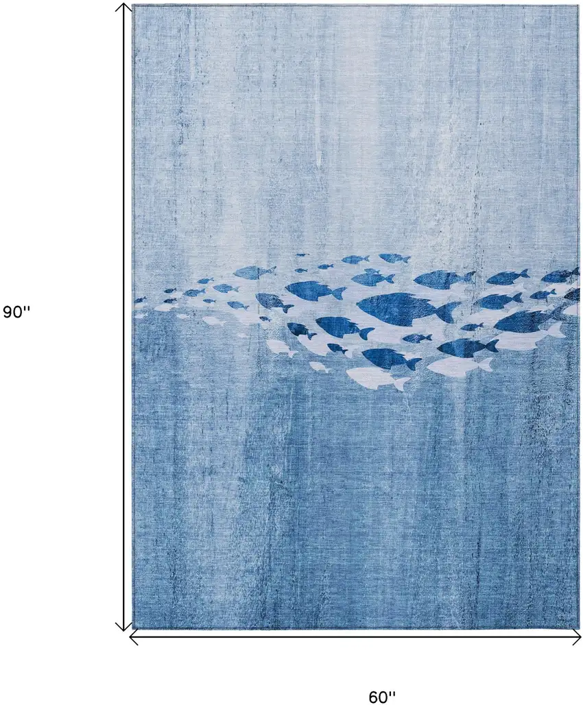 Sky Blue And Navy Blue Nautical Washable Indoor Outdoor Area Rug Photo 9