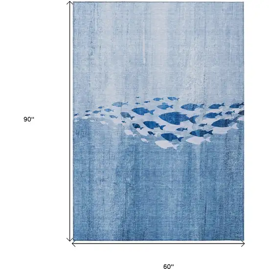 Sky Blue And Navy Blue Nautical Washable Indoor Outdoor Area Rug Photo 9