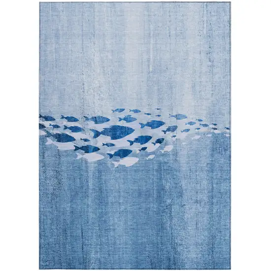 Sky Blue And Navy Blue Nautical Washable Indoor Outdoor Area Rug Photo 4