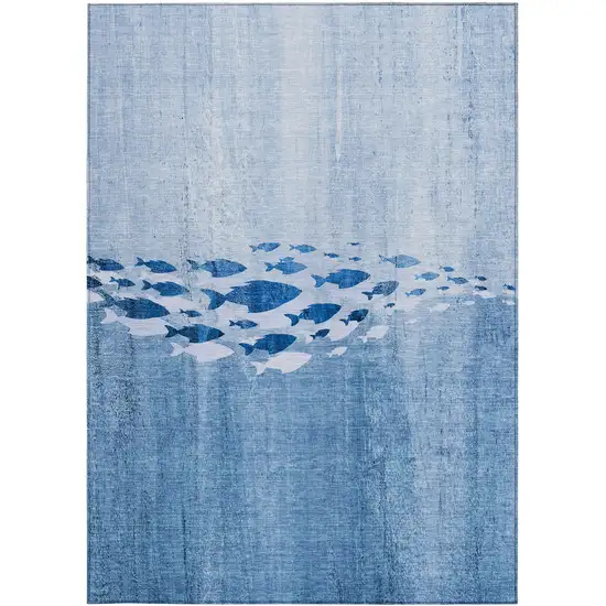 Sky Blue And Navy Blue Nautical Washable Indoor Outdoor Area Rug Photo 4
