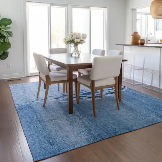 Sky Blue And Navy Blue Nautical Washable Indoor Outdoor Area Rug Photo 7