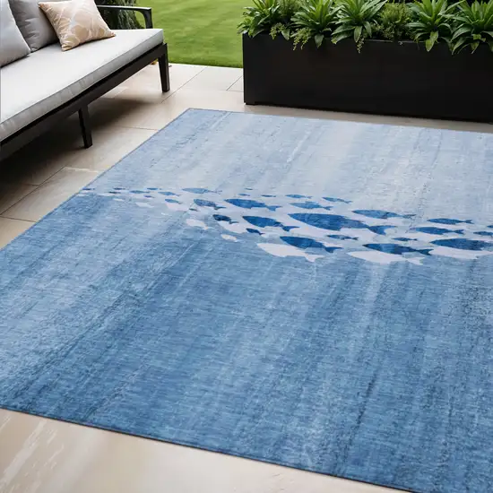 Sky Blue And Navy Blue Nautical Washable Indoor Outdoor Area Rug Photo 1