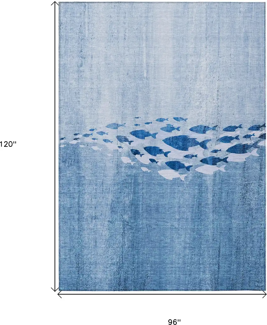 Sky Blue And Navy Blue Nautical Washable Indoor Outdoor Area Rug Photo 9