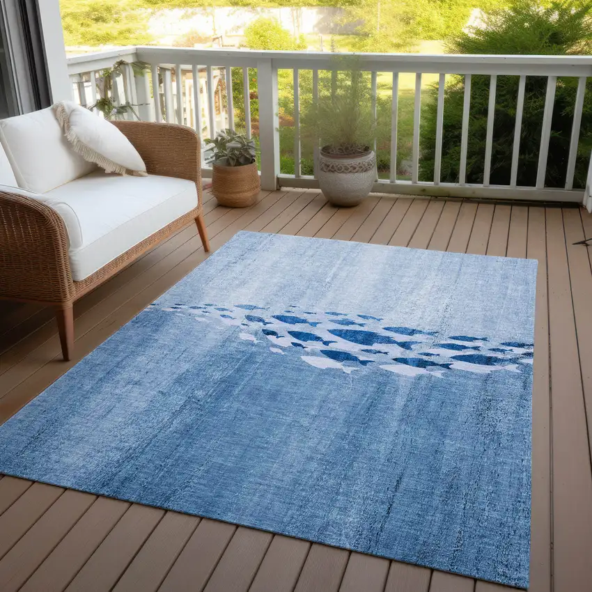 Sky Blue And Navy Blue Nautical Washable Indoor Outdoor Area Rug Photo 5