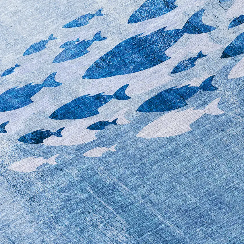 Sky Blue And Navy Blue Nautical Washable Indoor Outdoor Area Rug Photo 6