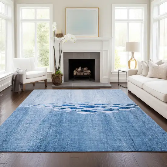 Sky Blue And Navy Blue Nautical Washable Indoor Outdoor Area Rug Photo 6