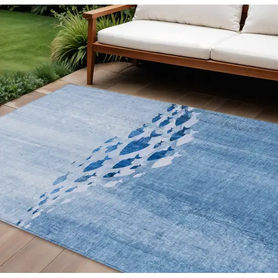 Sky Blue And Navy Blue Nautical Washable Indoor Outdoor Area Rug Photo 1
