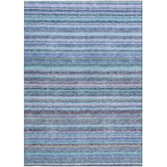 Sky Blue And Navy Blue Striped Washable Indoor Outdoor Area Rug Photo 6