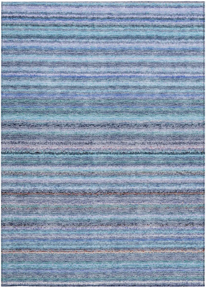Sky Blue And Navy Blue Striped Washable Indoor Outdoor Area Rug Photo 6