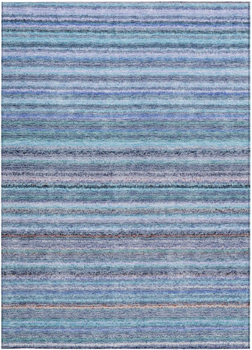 Sky Blue And Navy Blue Striped Washable Indoor Outdoor Area Rug Photo 6
