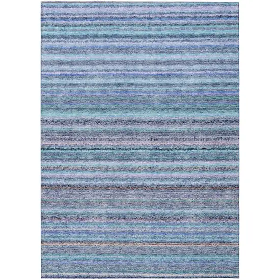 Sky Blue And Navy Blue Striped Washable Indoor Outdoor Area Rug Photo 2