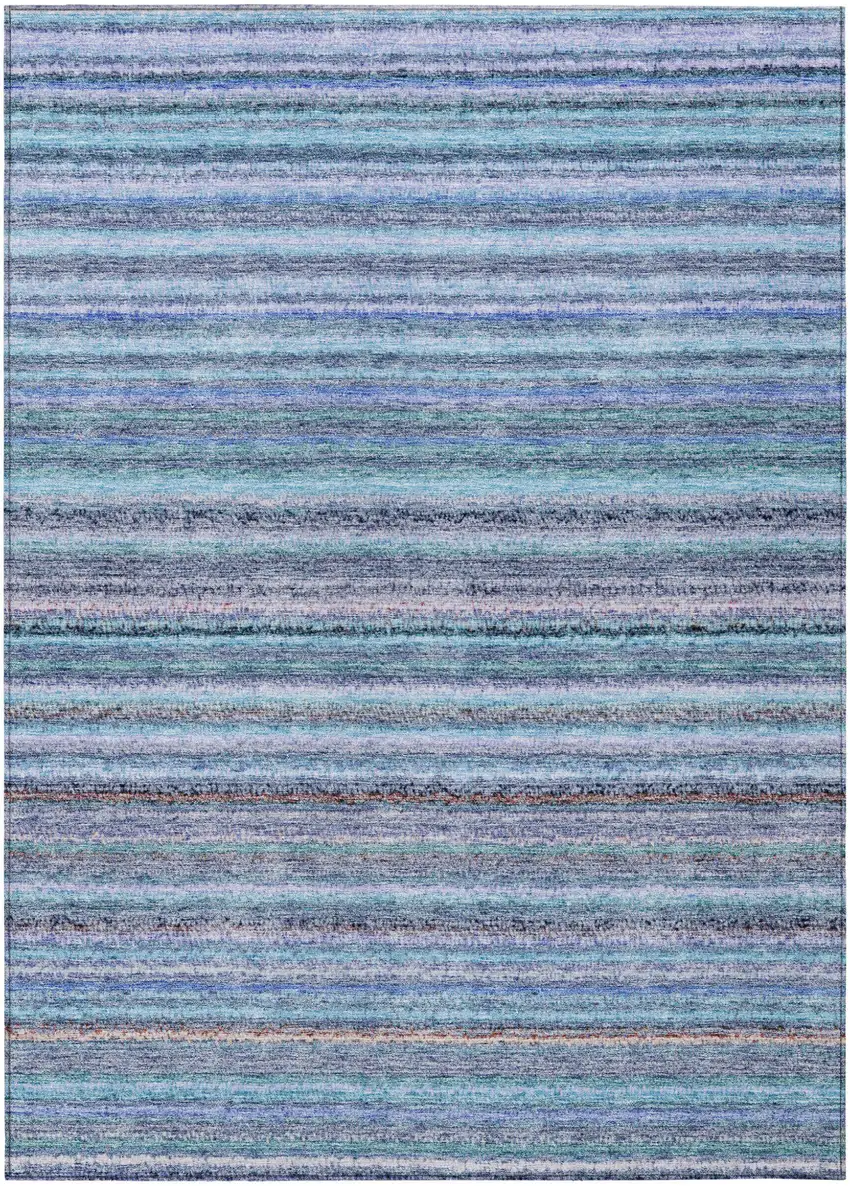Sky Blue And Navy Blue Striped Washable Indoor Outdoor Area Rug Photo 2