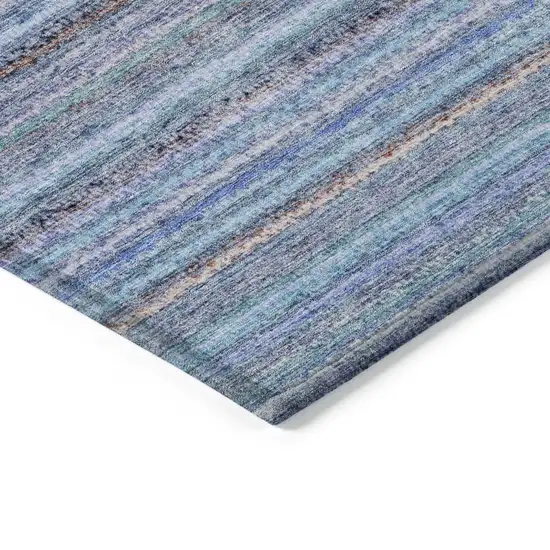 Sky Blue And Navy Blue Striped Washable Indoor Outdoor Area Rug Photo 5