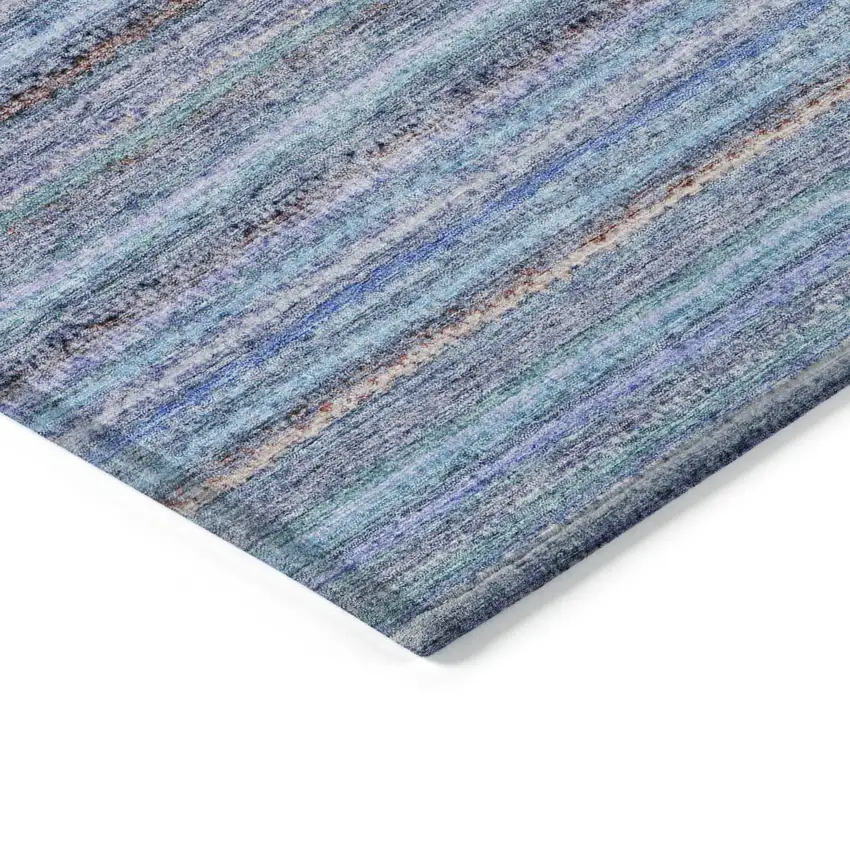 Sky Blue And Navy Blue Striped Washable Indoor Outdoor Area Rug Photo 5