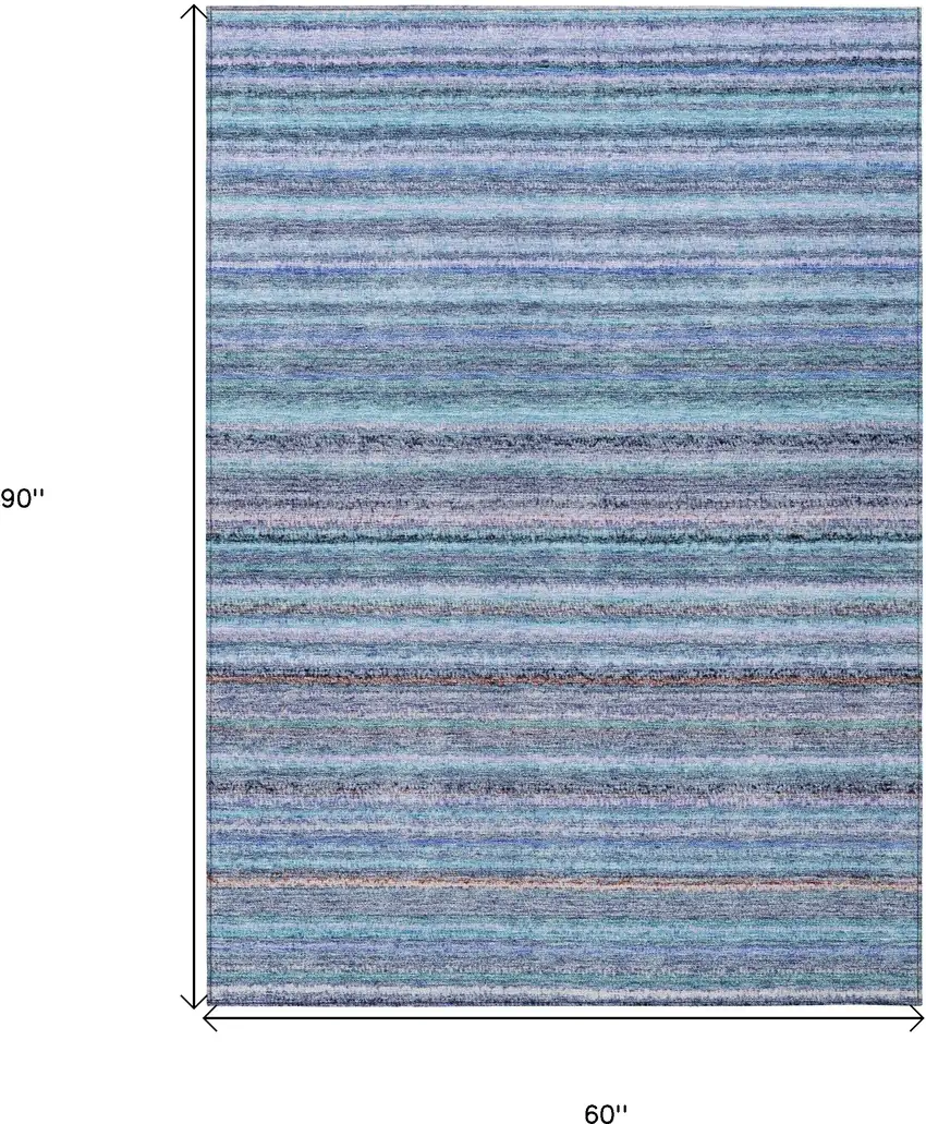 Sky Blue And Navy Blue Striped Washable Indoor Outdoor Area Rug Photo 3