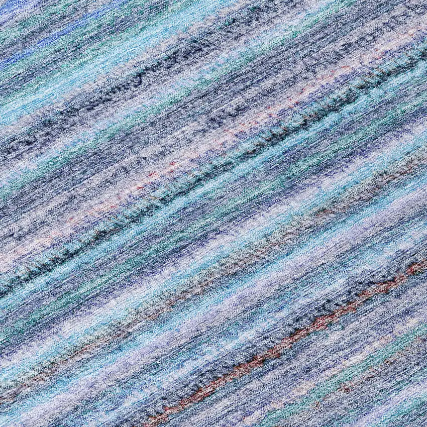 Sky Blue And Navy Blue Striped Washable Indoor Outdoor Area Rug Photo 7
