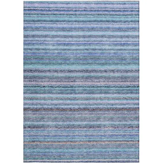 Sky Blue And Navy Blue Striped Washable Indoor Outdoor Area Rug Photo 6
