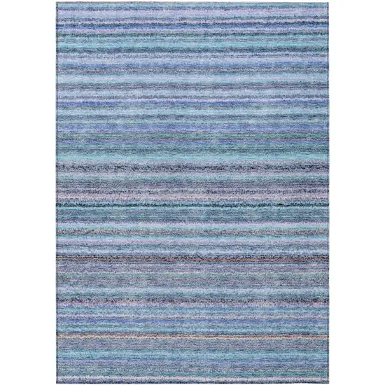 Sky Blue And Navy Blue Striped Washable Indoor Outdoor Area Rug Photo 2
