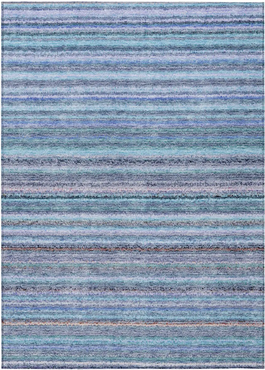 Sky Blue And Navy Blue Striped Washable Indoor Outdoor Area Rug Photo 2