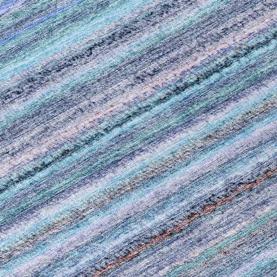 Sky Blue And Navy Blue Striped Washable Indoor Outdoor Area Rug Photo 7