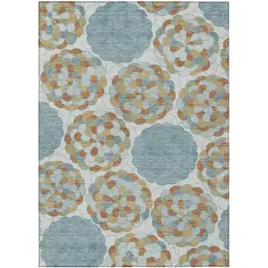 Photo of Sky Blue And Orange Floral Washable Indoor Outdoor Area Rug