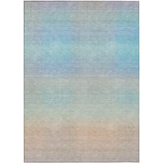 Sky Blue And Peach Abstract Washable Indoor Outdoor Area Rug Photo 1