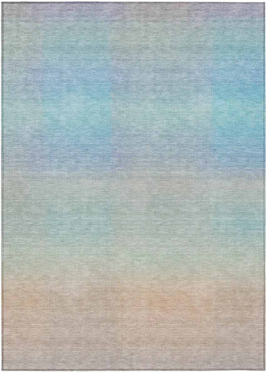 Sky Blue And Peach Abstract Washable Indoor Outdoor Area Rug Photo 1