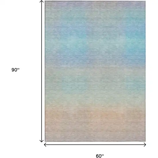 Sky Blue And Peach Abstract Washable Indoor Outdoor Area Rug Photo 9